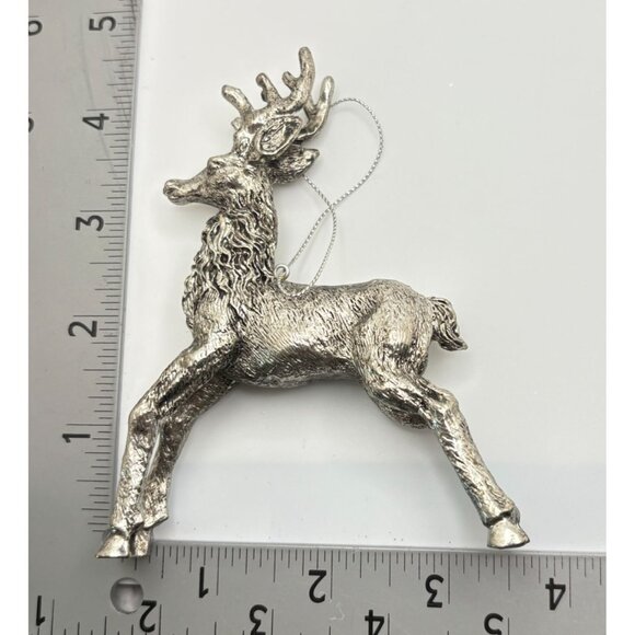 Vintage Silver Tone Prancing Reindeer Christmas Tree Ornament Standing Deer - Picture 3 of 8